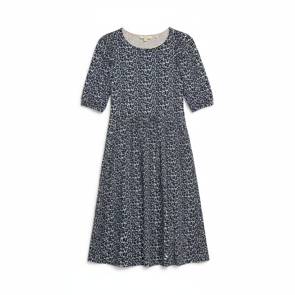 Boden Lilly Navy Floral Print Puff Sleeve Jersey Fit & Flare Midi Dress Sz 2 - Picture 3 of 8